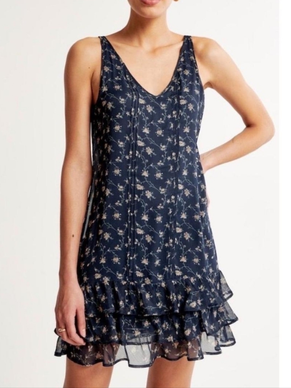 Abercrombie & Fitch Floral Ruffle Mini Dress Navy